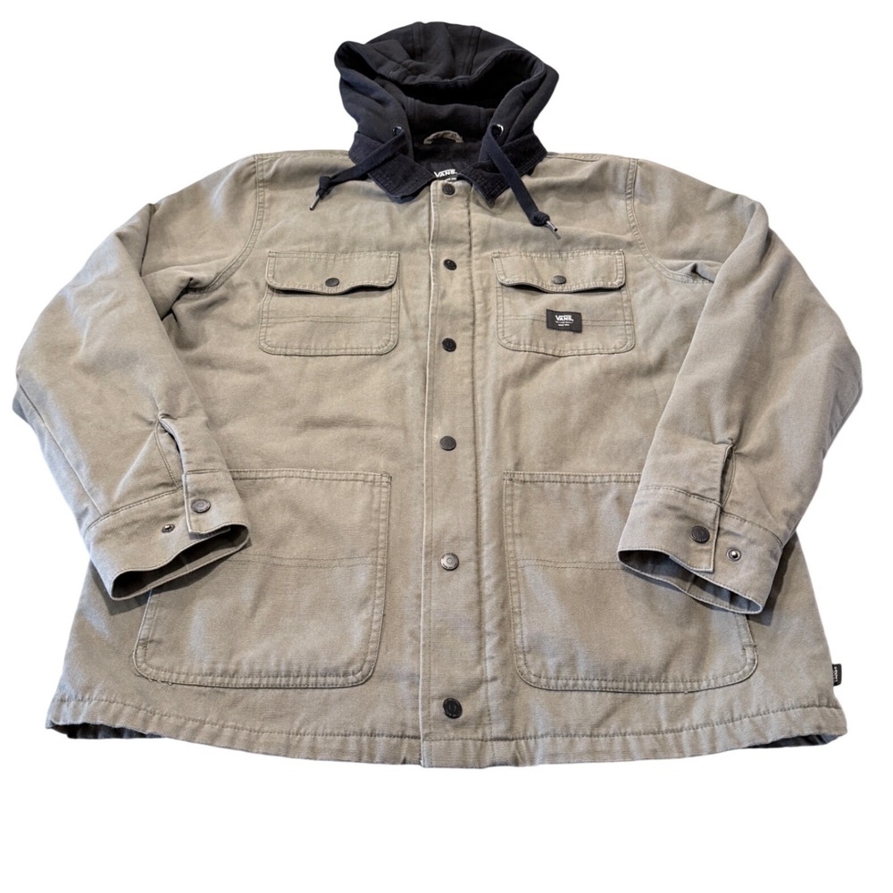Vans Drill Chore Coat Mens Medium Olive Green Fleece Lined Hooded Canvas Jacket